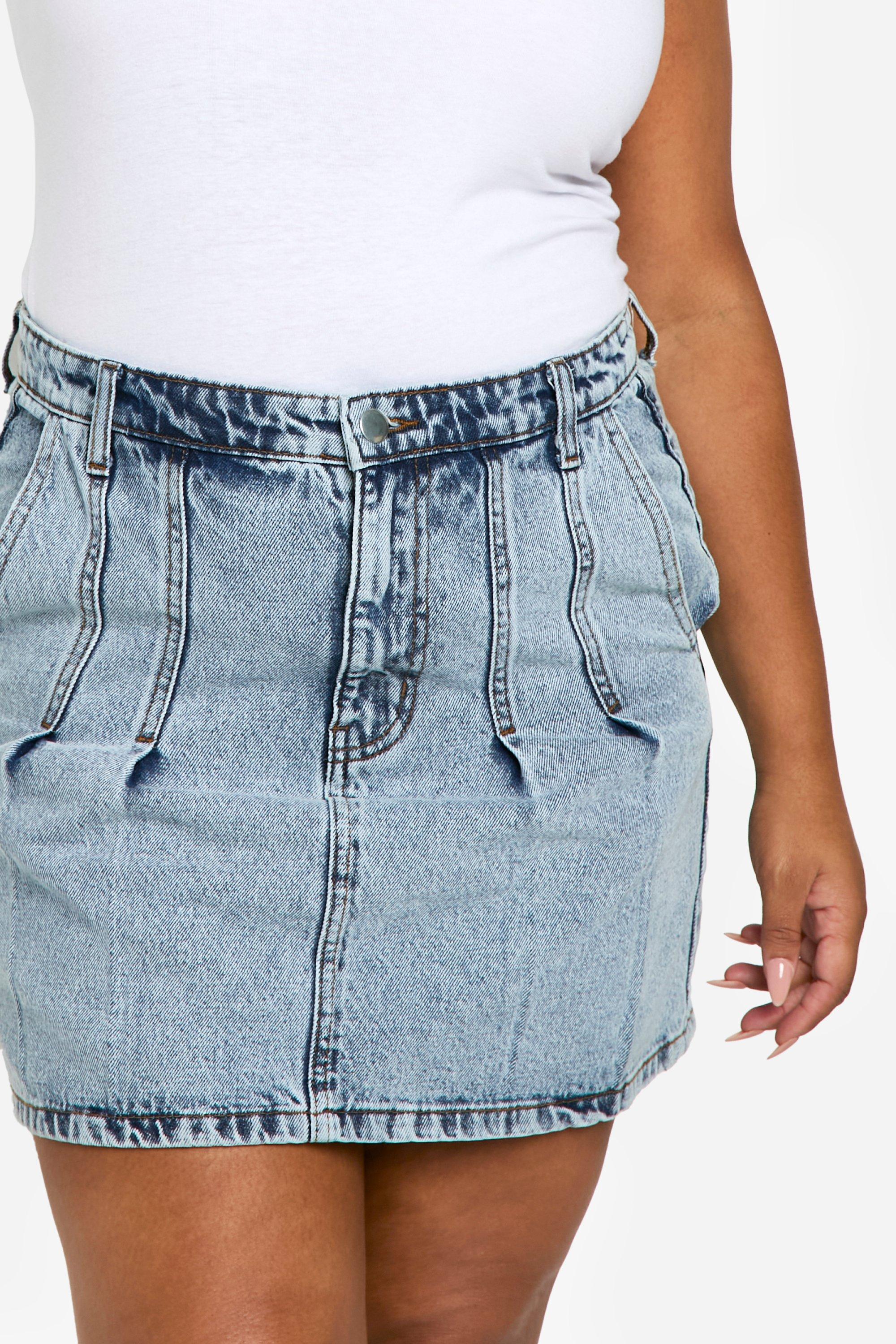 Plus Pleated Denim Skirt